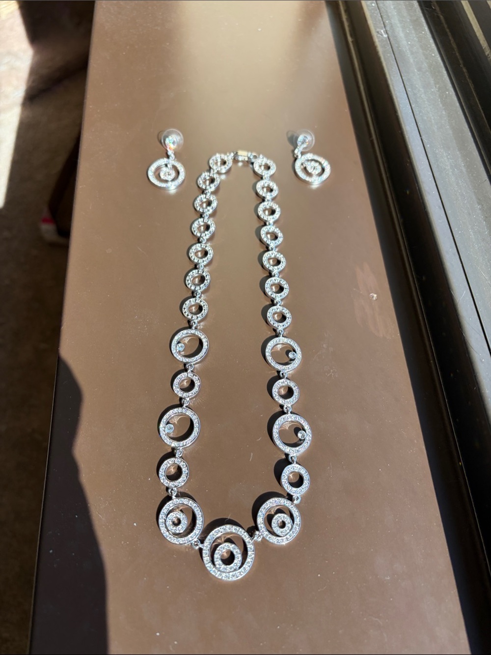 Silver Circular Link Necklace and Earrings Set - Silver